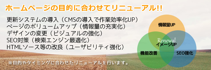 ホームページの目的に合わせてリニューアル